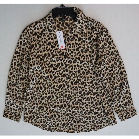 FloryDay Women’s Sz Small Leopard Print Long Sleeve Button-Up Collared Shirt - Picture 4 of 5